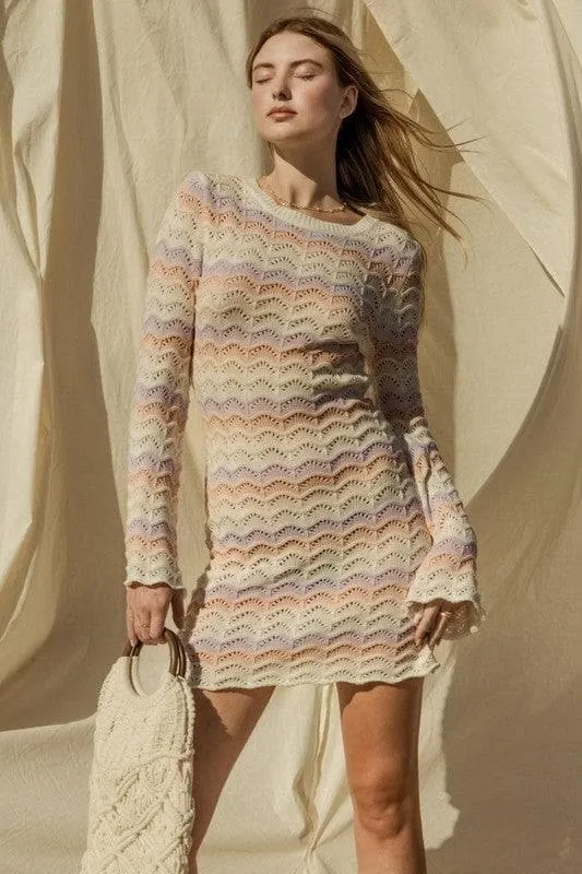 GILLI Sweater Dress with Round Neck and Bell Sleeves