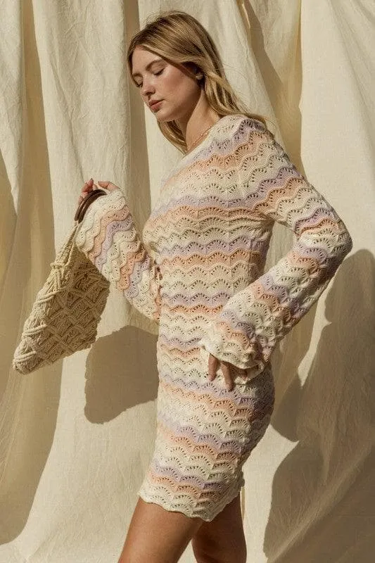 GILLI Sweater Dress with Round Neck and Bell Sleeves