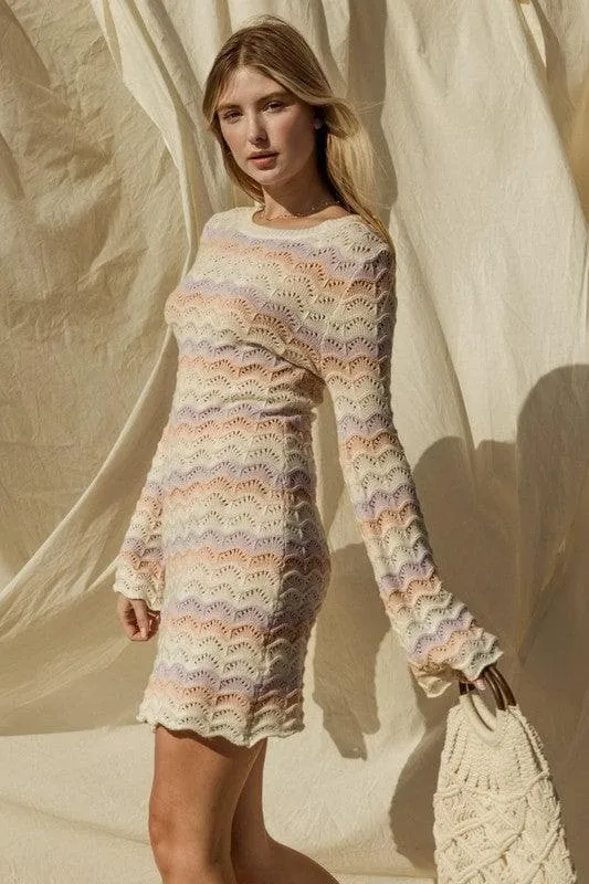 GILLI Sweater Dress with Round Neck and Bell Sleeves