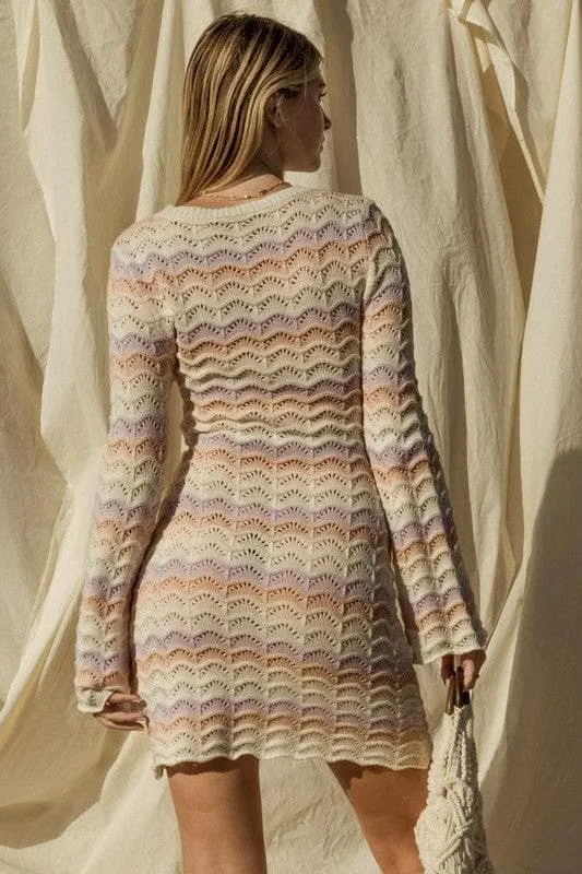 GILLI Sweater Dress with Round Neck and Bell Sleeves