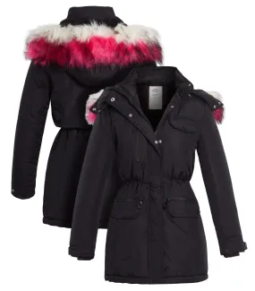 Girls Showerproof Padded Parka Coat with Faux Fur, Ages 3 to 14 Years