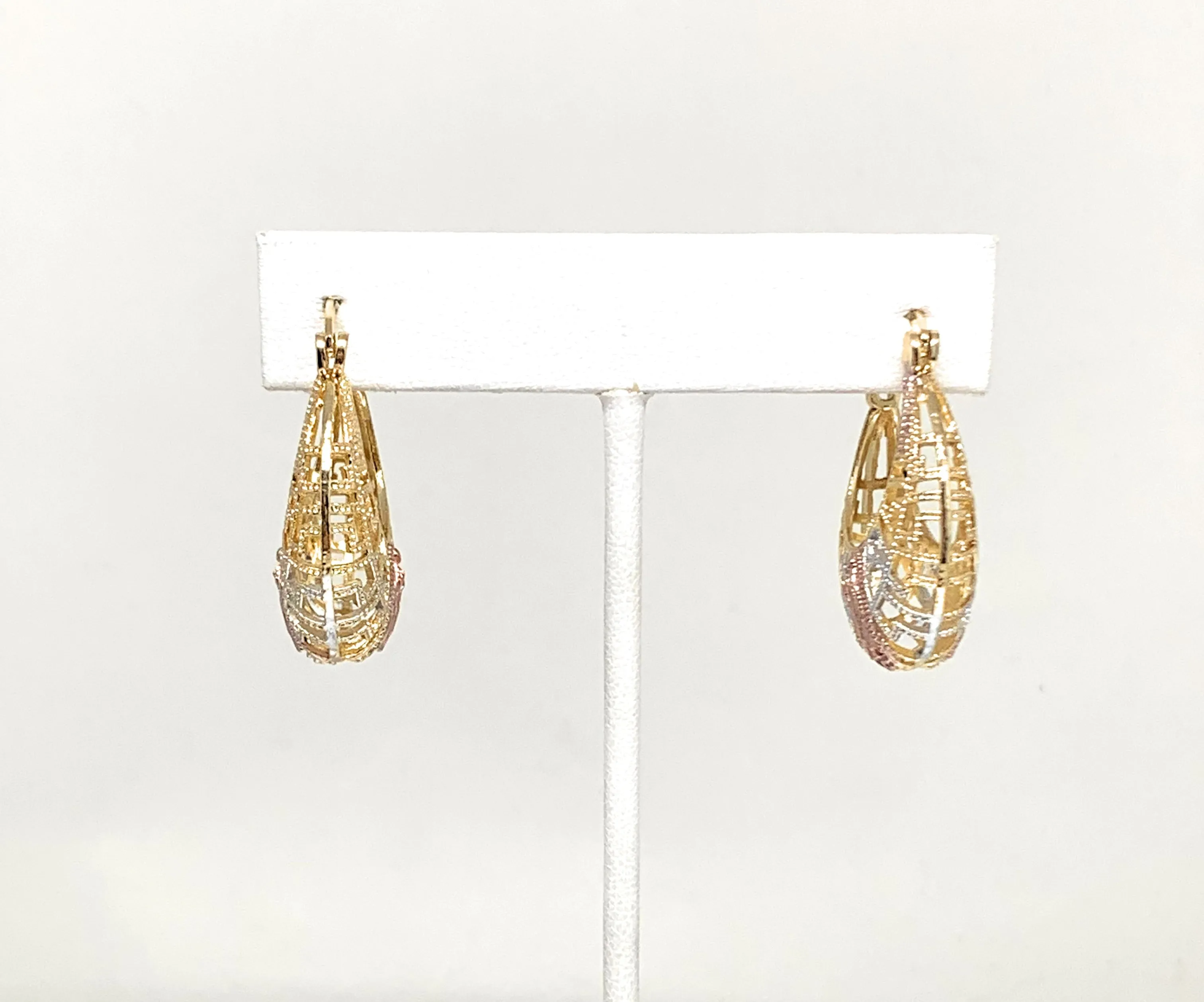 Gold Plated Tri Color Virgin Mary Basket Earrings Virgen Guadalupe Aretes Canasta Tres Colores