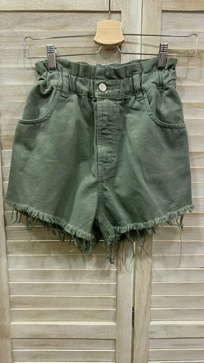 Green Military Style Shorts with Fringe