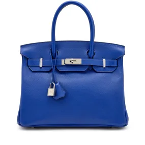 Hermès Birkin 30 Bag in Bleu Electrique Evergrain with Palladium Hardware, 2017