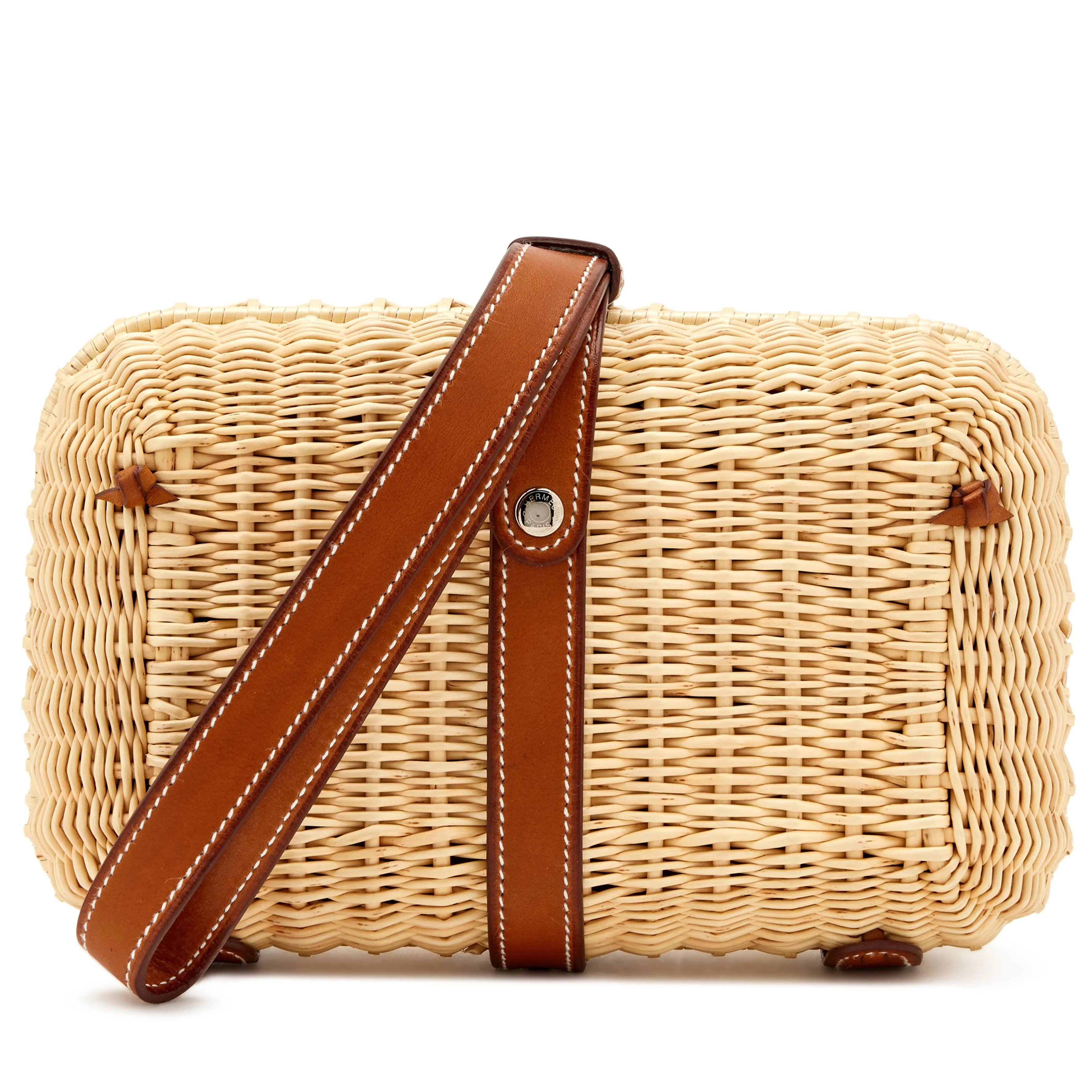 2017 Hermès Fauve Barenia Picnic Wicker Osier Clutch Bag Palladium Hardware