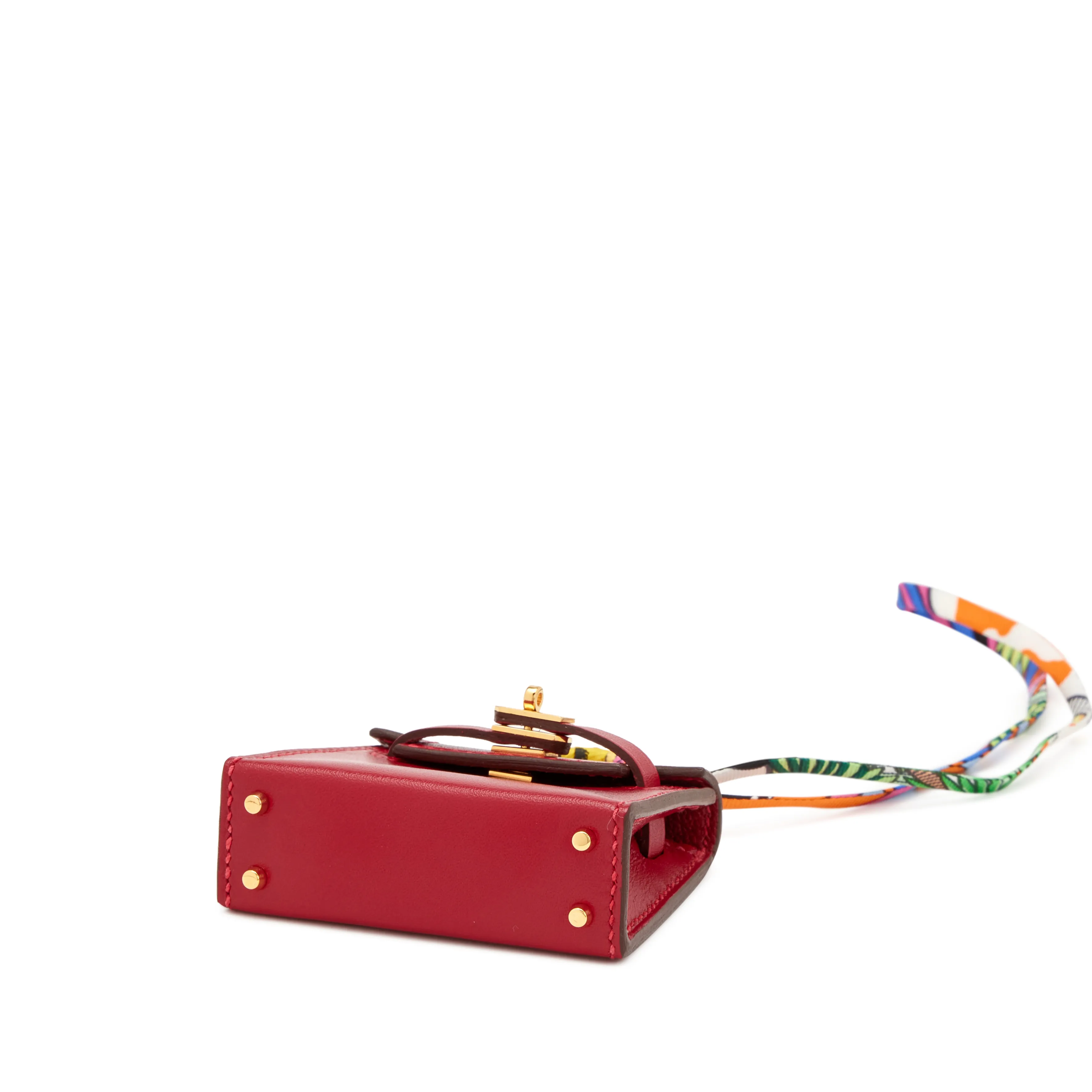 2022 Hermès Rouge Vif Tadelakt Micro Twilly Kelly Bag Charm Gold Hardware