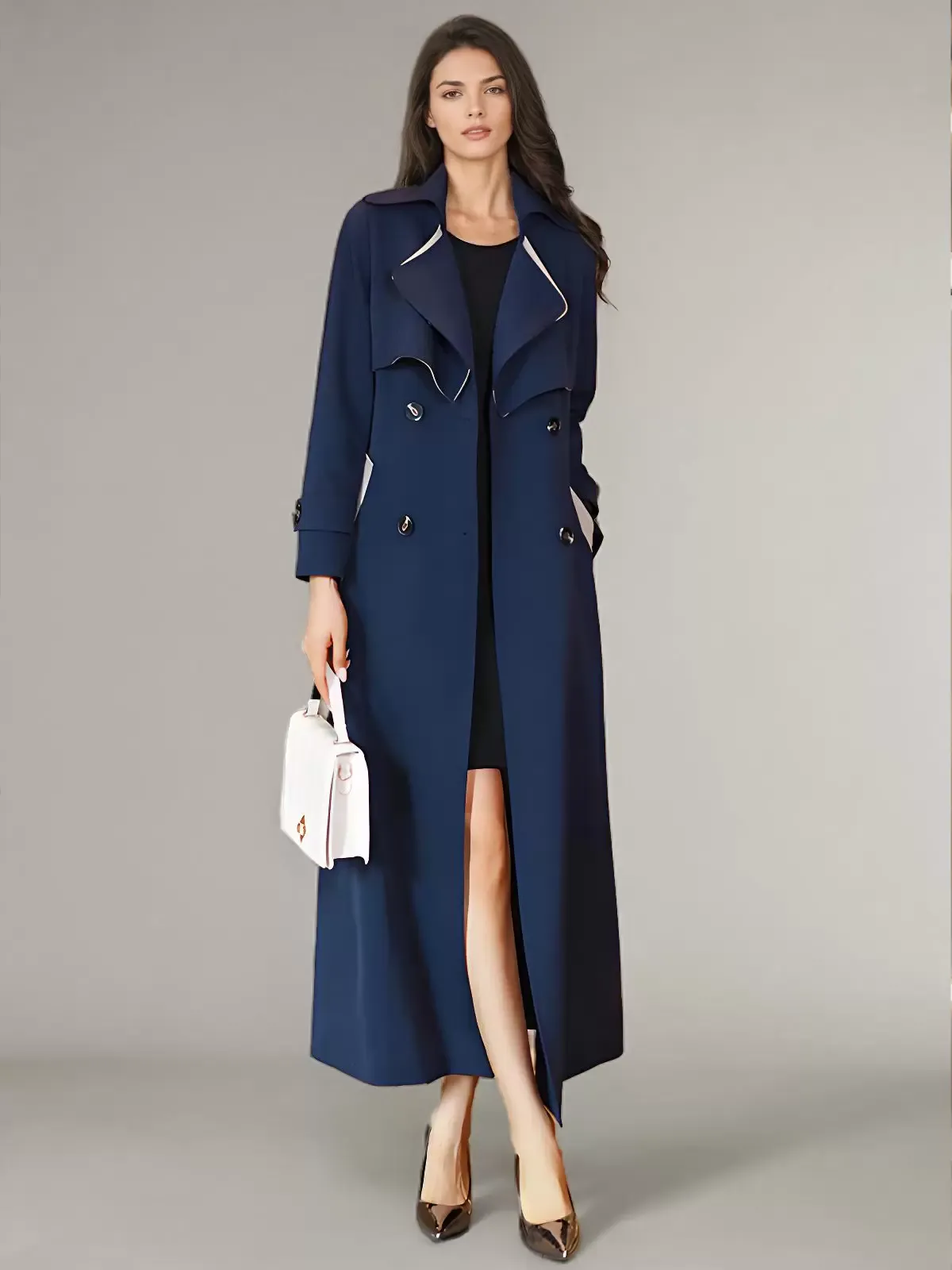 High-Quality Women's Trench Coat with Sash, Turndown Collar, Long Sleeves, and Full Length.