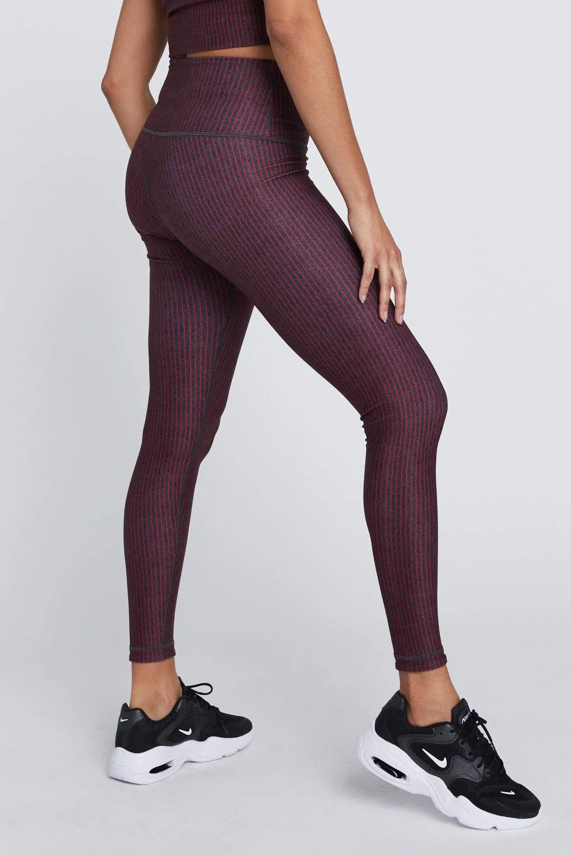 High Waist Reversible Leggings Red Stripe