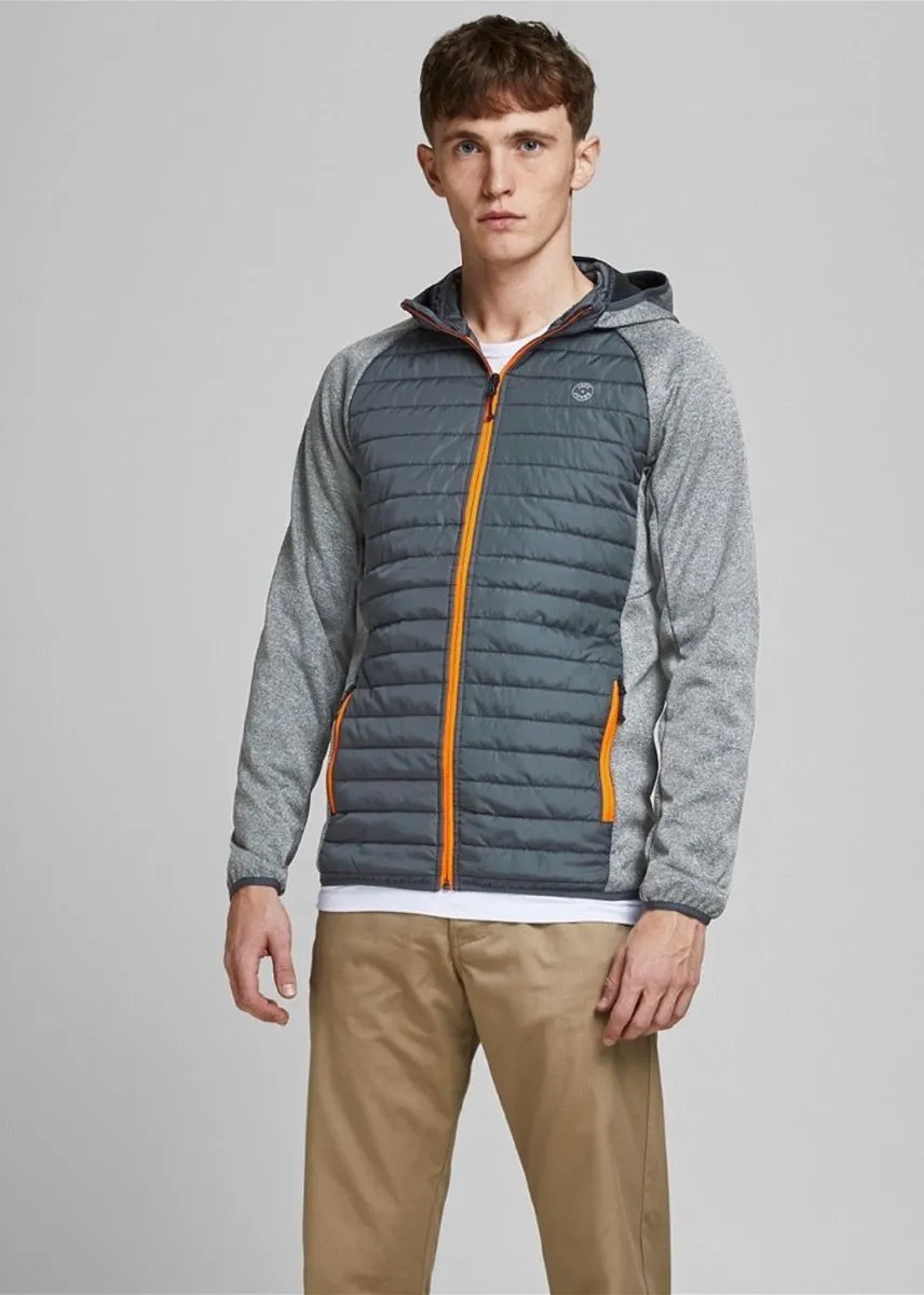 Grey Melange Quilted Hybrid Jacket by Jack & Jones