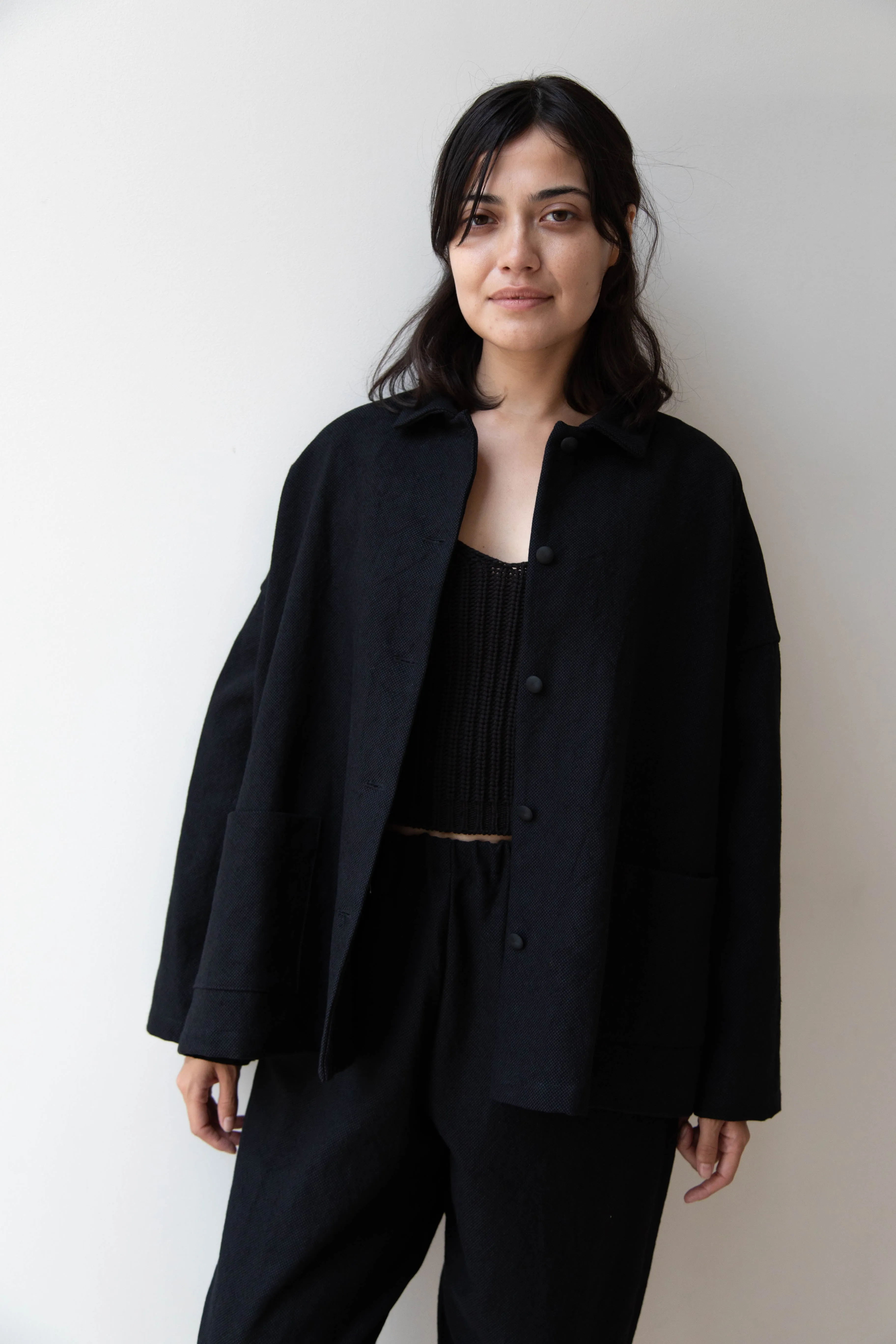 Japanese Black Canvas Boxy Coat by Apuntob