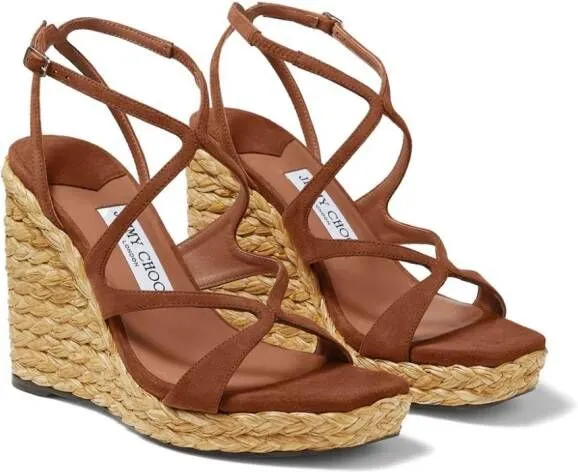 Brown Jimmy Choo 110mm Ayla Raffia Wedged Sandals