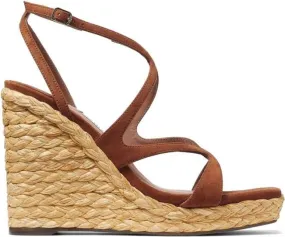 Brown Jimmy Choo 110mm Ayla Raffia Wedged Sandals