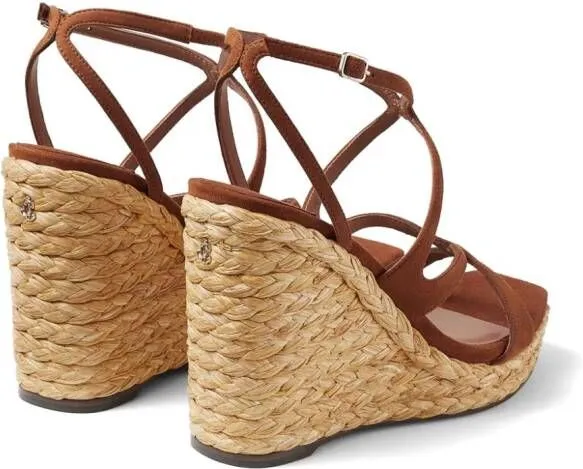 Brown Jimmy Choo 110mm Ayla Raffia Wedged Sandals