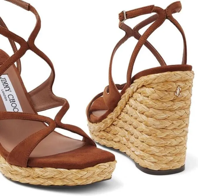 Brown Jimmy Choo 110mm Ayla Raffia Wedged Sandals