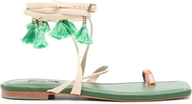 Green Johanna Ortiz Conversando Con El Viento Leather Flat Sandals