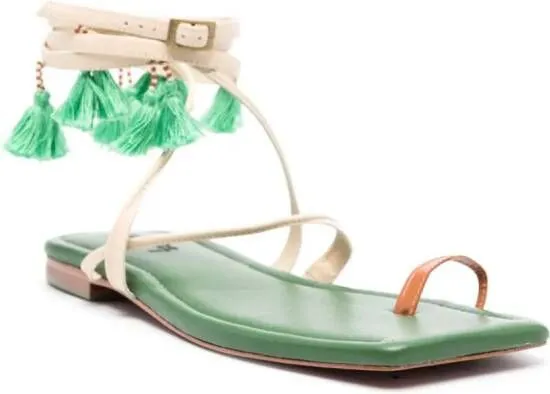 Green Johanna Ortiz Conversando Con El Viento Leather Flat Sandals