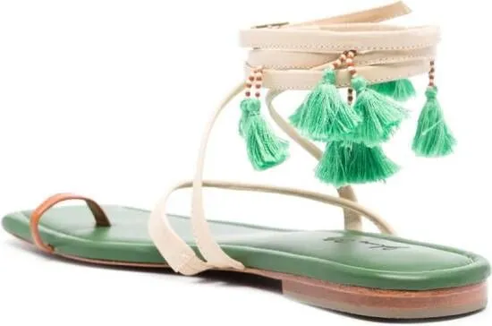 Green Johanna Ortiz Conversando Con El Viento Leather Flat Sandals