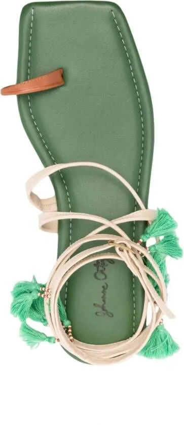 Green Johanna Ortiz Conversando Con El Viento Leather Flat Sandals