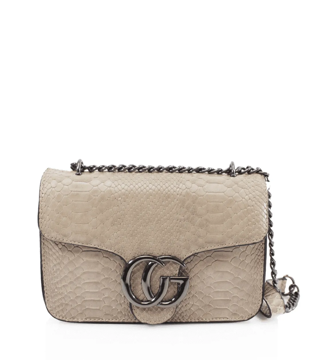 Khaki Shoulder Bag with Snake Print