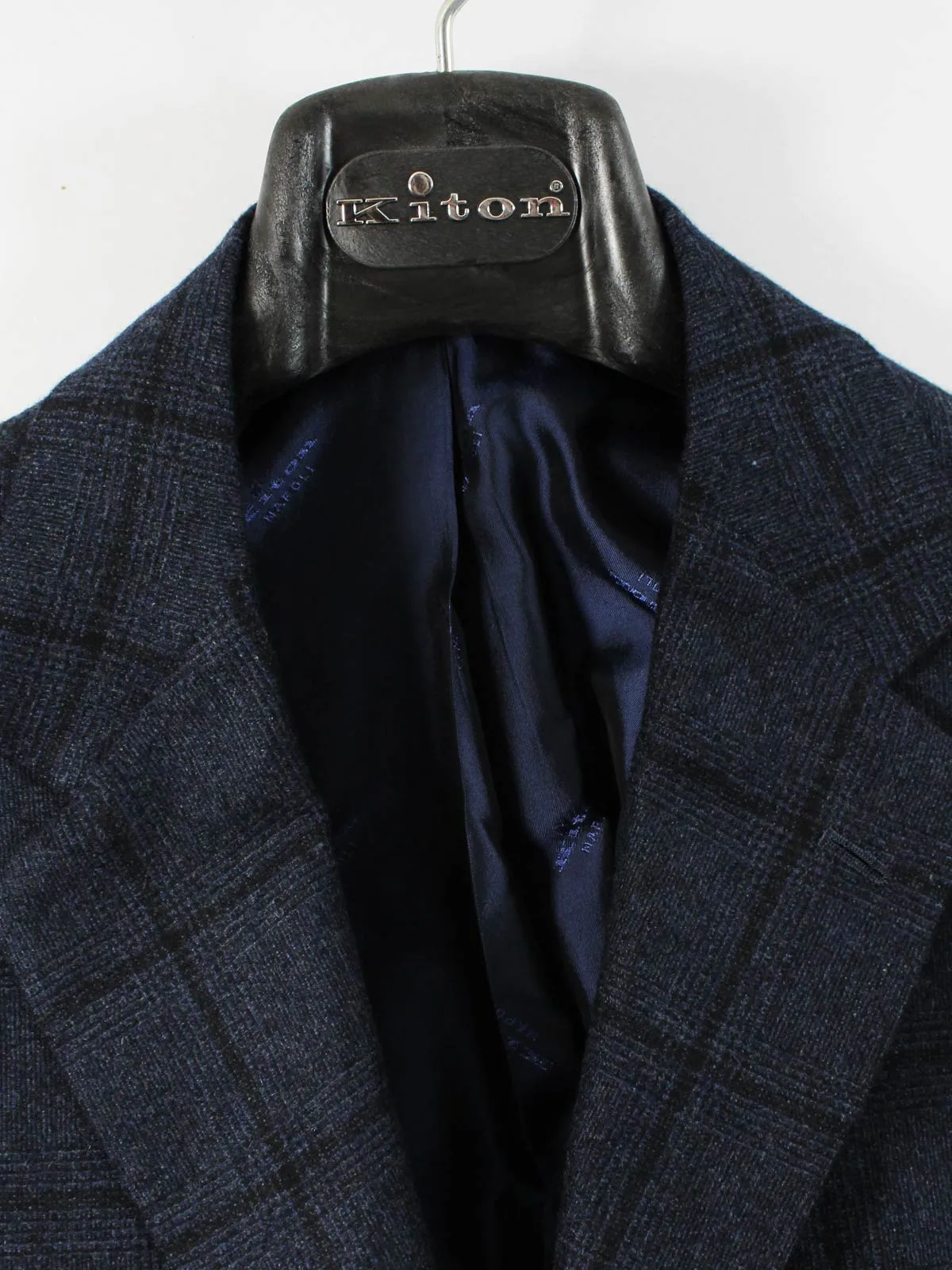 Kiton Sport Coat Dark Blue Windowpane Cashmere Silk Unlined Men Blazer - Size EUR 50 US 40 on Sale