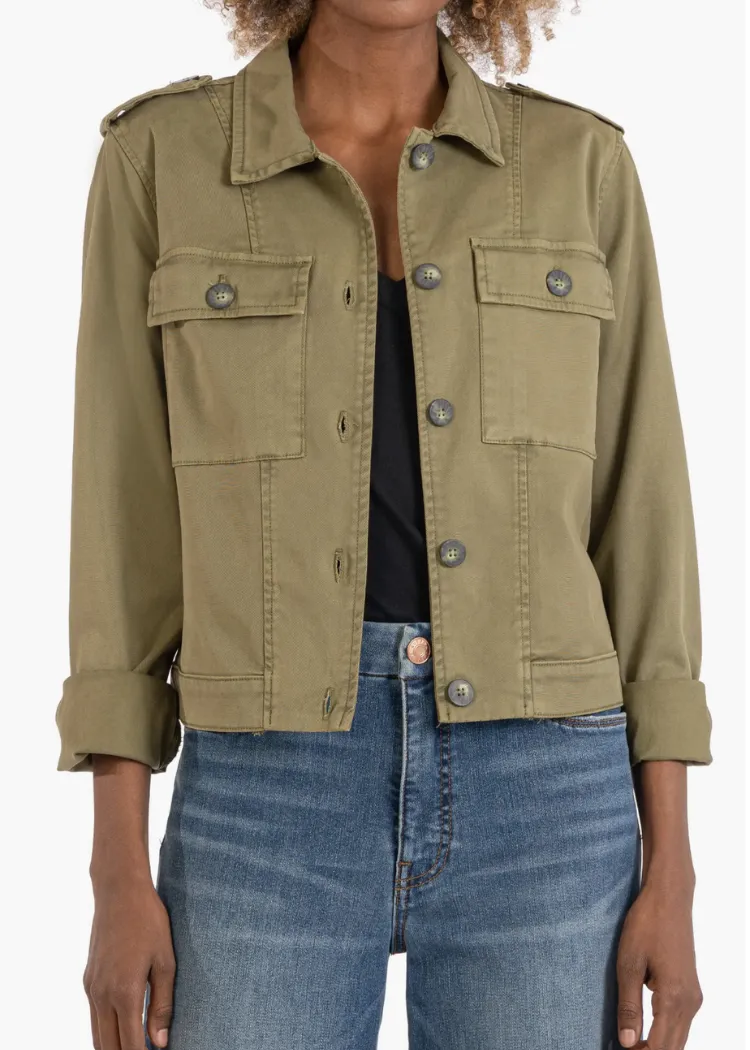 KUT Rosalyn Trucker Jacket in Olive.