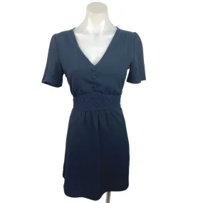 La P'tite Etoile Blue V Neck Button Front Short Sleeve A Line Mini Dress Size 2
