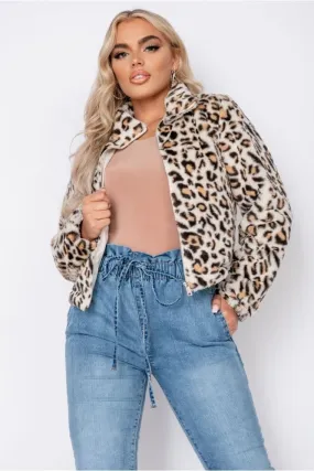 Leopard Faux Fur Cropped Coat Jacket