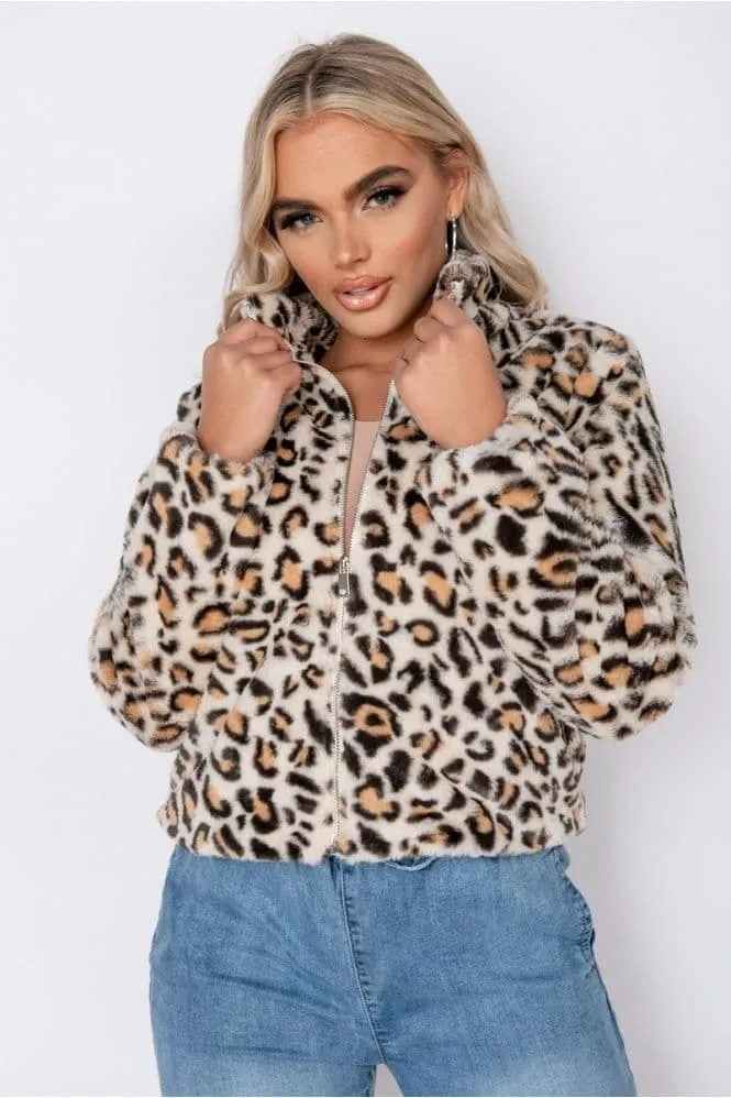 Leopard Faux Fur Cropped Coat Jacket