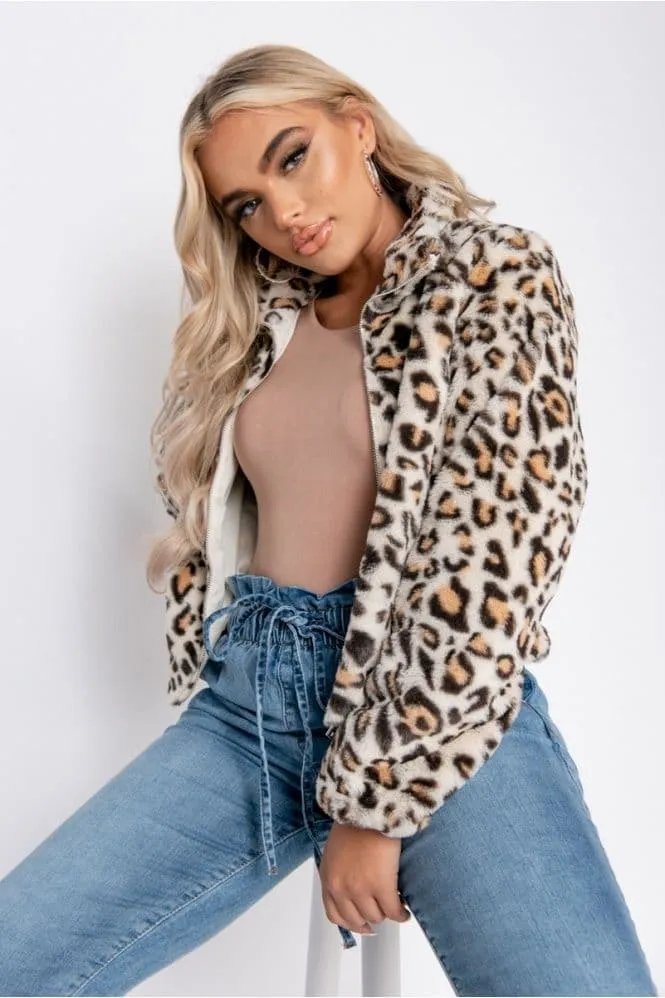 Leopard Faux Fur Cropped Coat Jacket