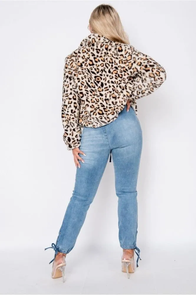 Leopard Faux Fur Cropped Coat Jacket