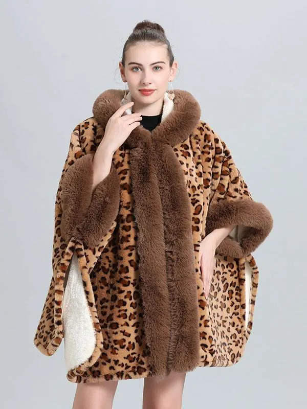 Leopard Print Hooded Poncho Coat for Women - Winter Cape 2024