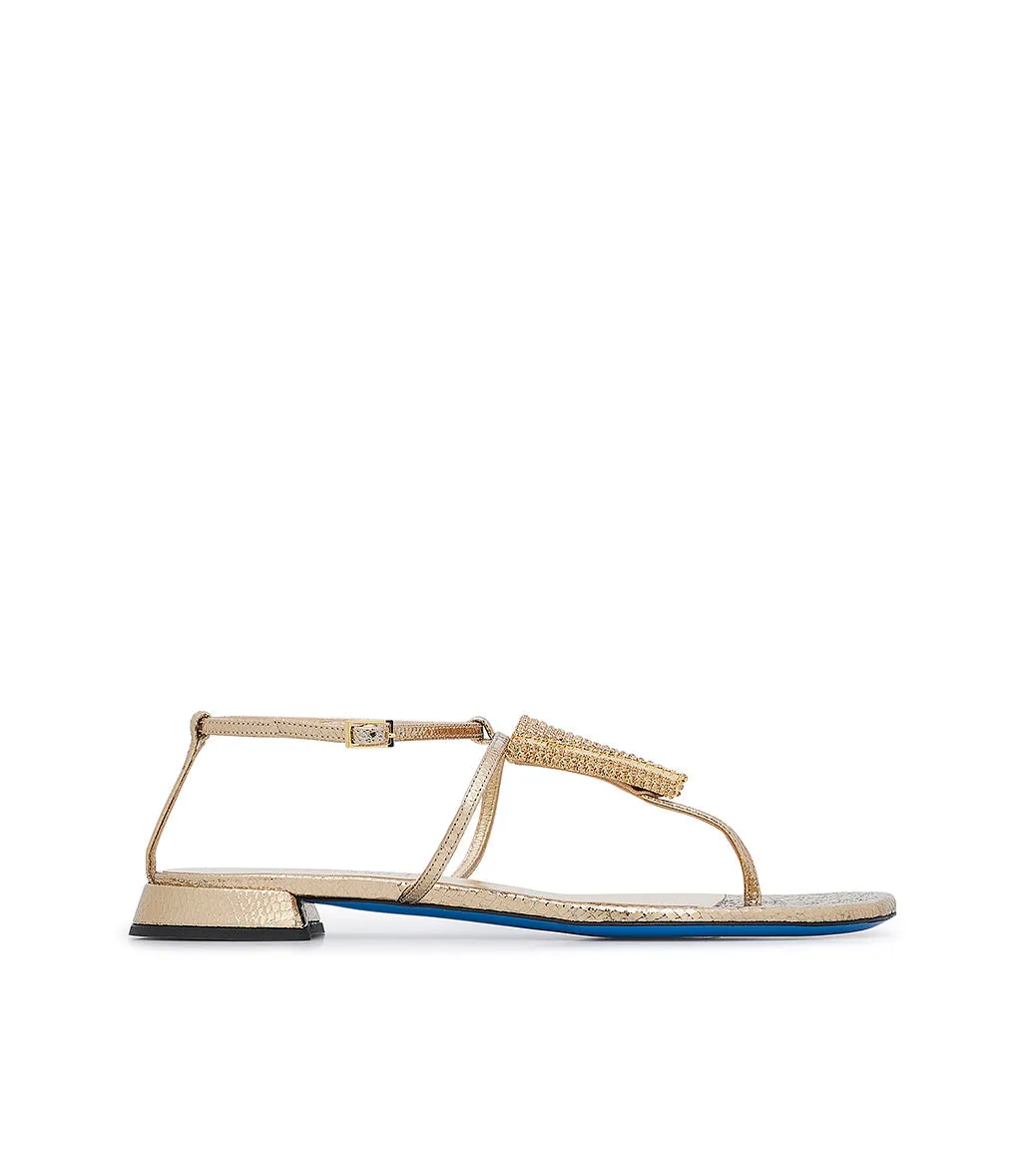 Light Gold Leather Jewel Sandals