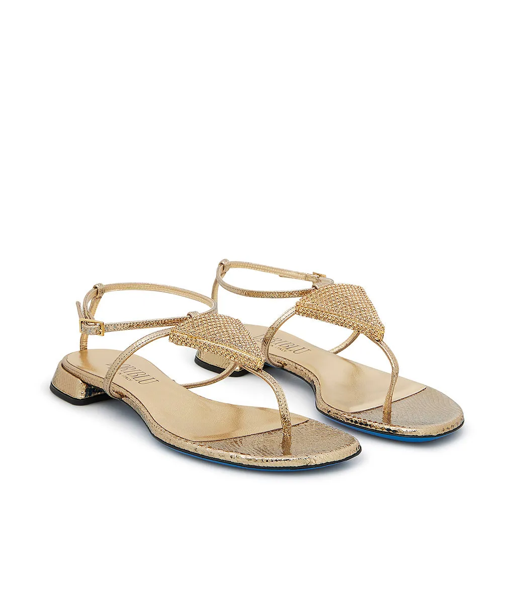 Light Gold Leather Jewel Sandals