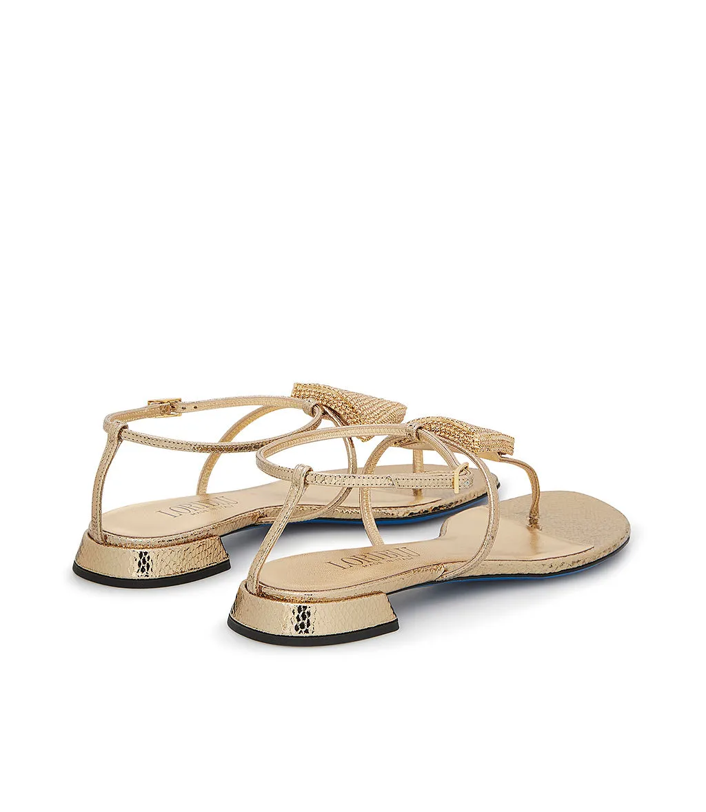 Light Gold Leather Jewel Sandals