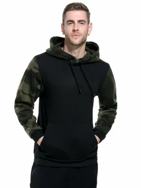 Men's Camouflage Black Polyester Hoodie with Long Sleeves