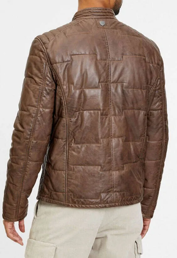 Men's Aplin Style Taupe Leather Down Jacket