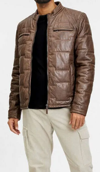 Men's Aplin Style Taupe Leather Down Jacket