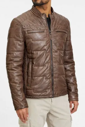 Men's Aplin Style Taupe Leather Down Jacket