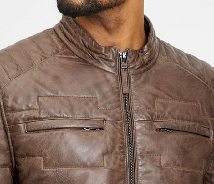 Men's Aplin Style Taupe Leather Down Jacket