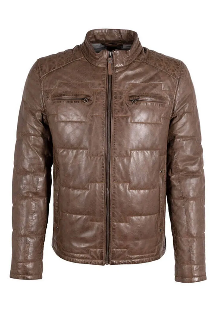 Men's Aplin Style Taupe Leather Down Jacket