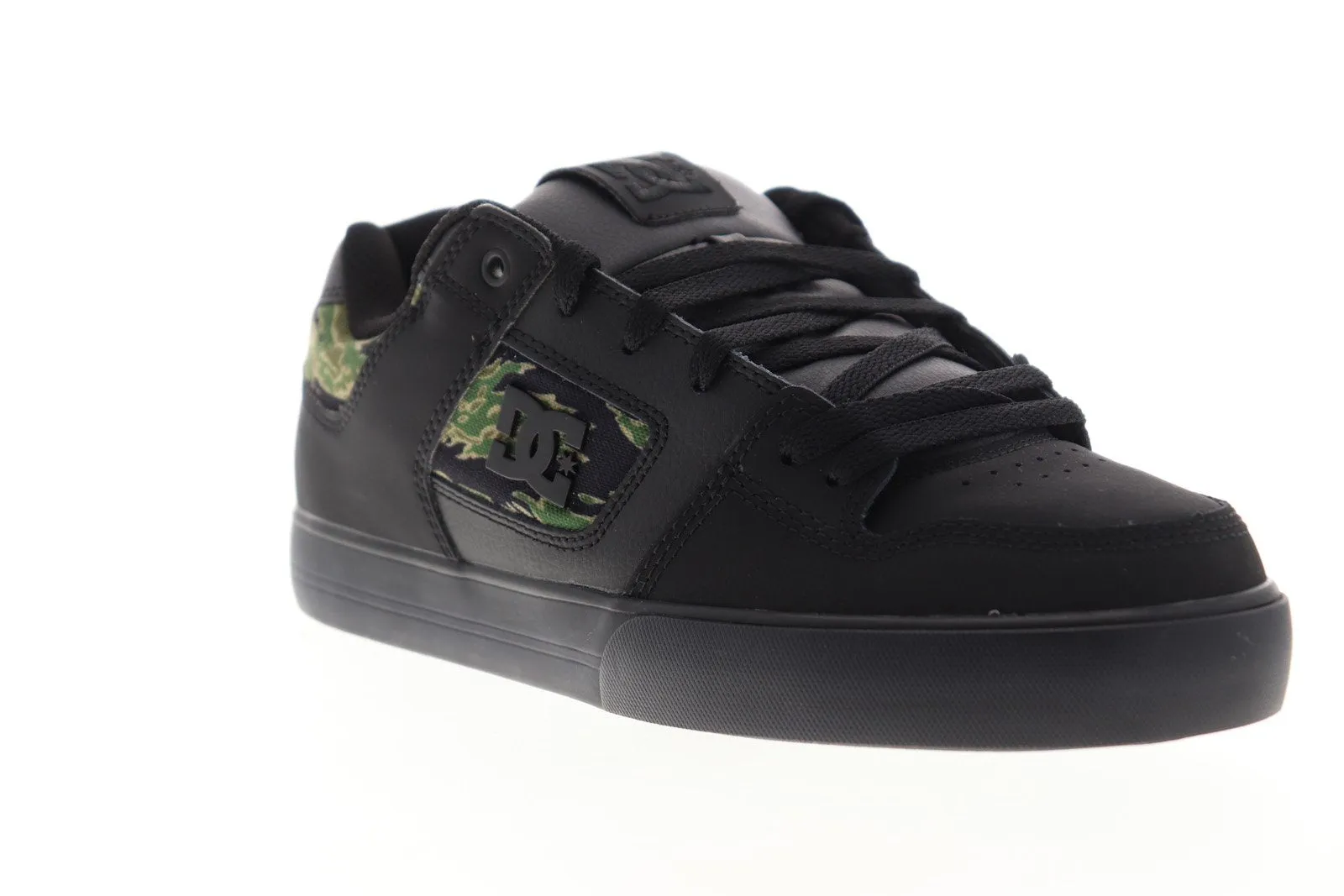 Men's Black Leather Camouflage Low Top Skate Sneakers - DC Pure SE 301024