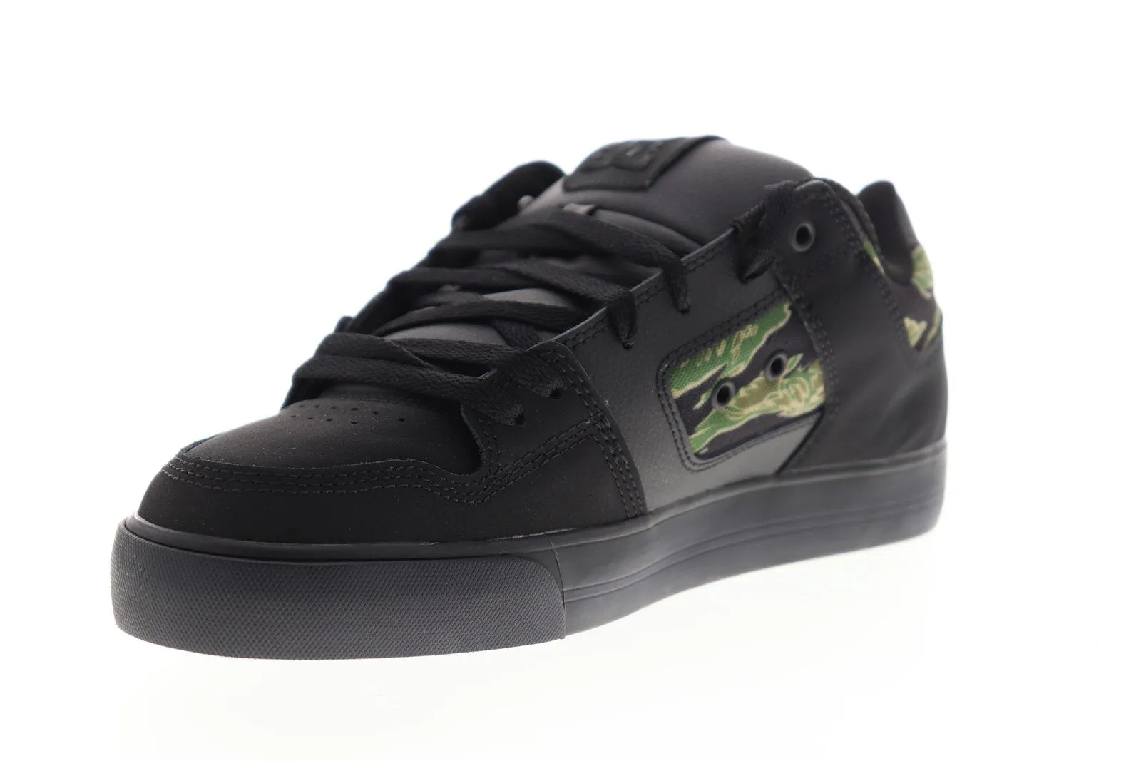 Men's Black Leather Camouflage Low Top Skate Sneakers - DC Pure SE 301024