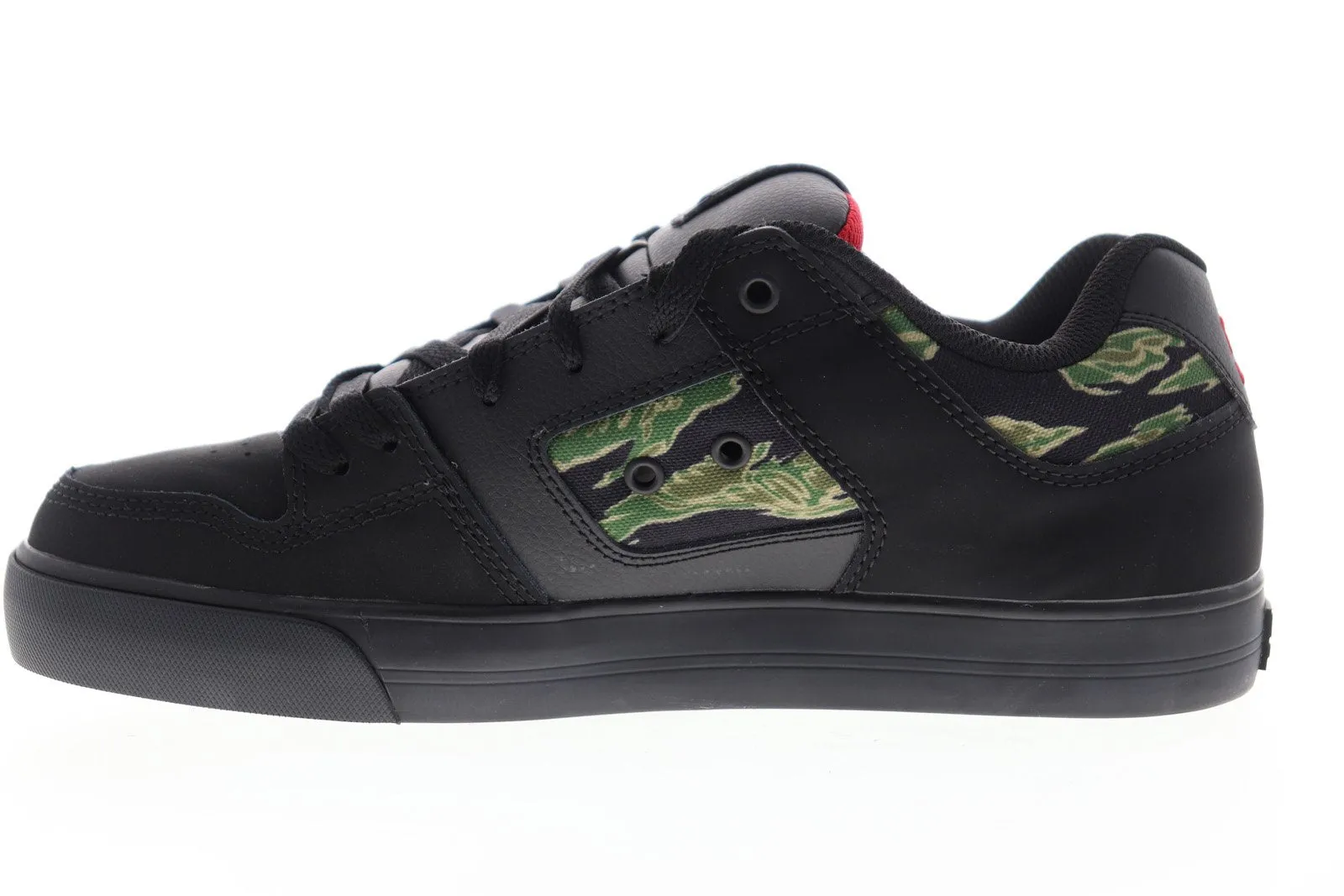 Men's Black Leather Camouflage Low Top Skate Sneakers - DC Pure SE 301024