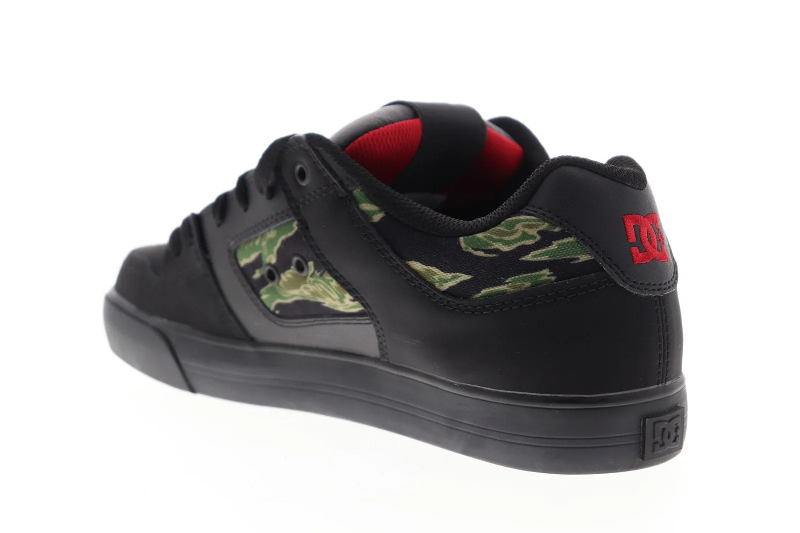 Men's Black Leather Camouflage Low Top Skate Sneakers - DC Pure SE 301024