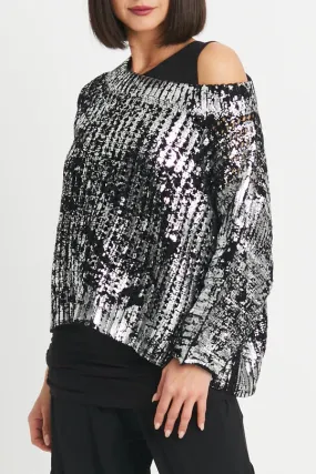 Metallic Cotton Boatneck Crochet Sweater