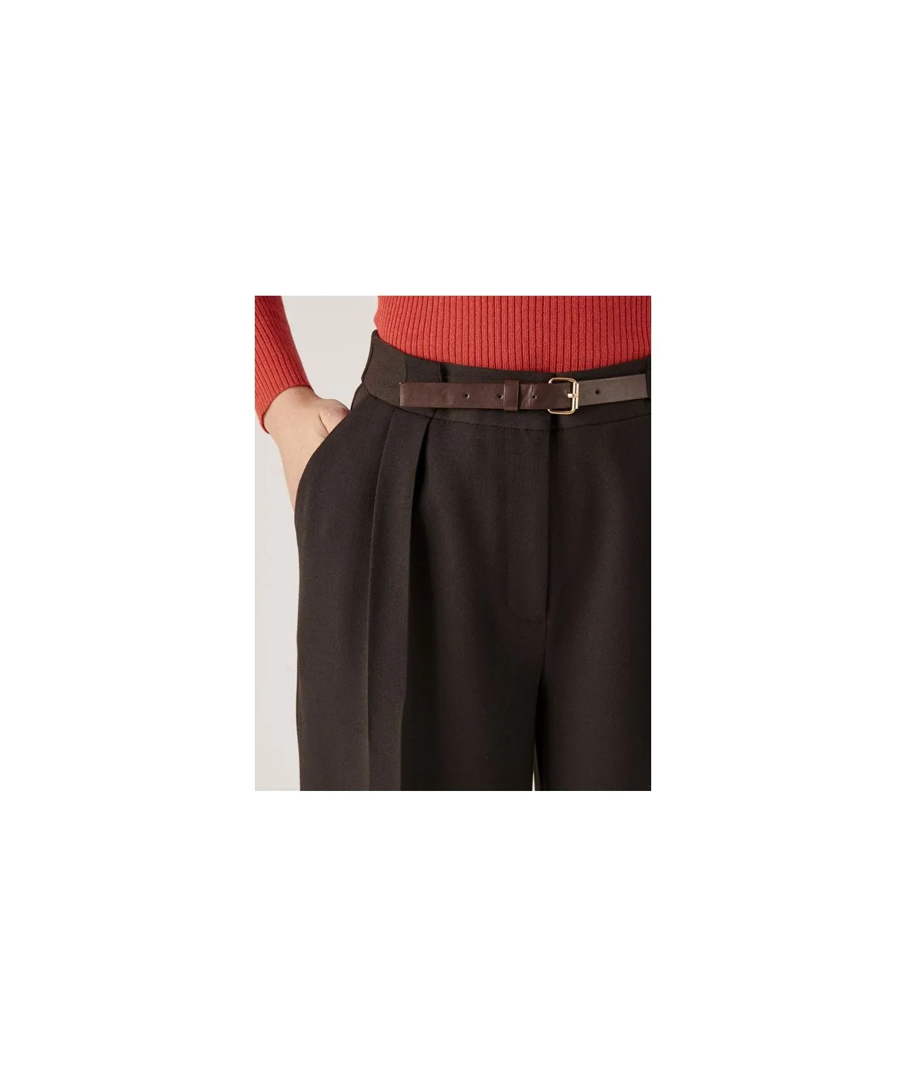 Mock Belt Wide Leg Trousers;