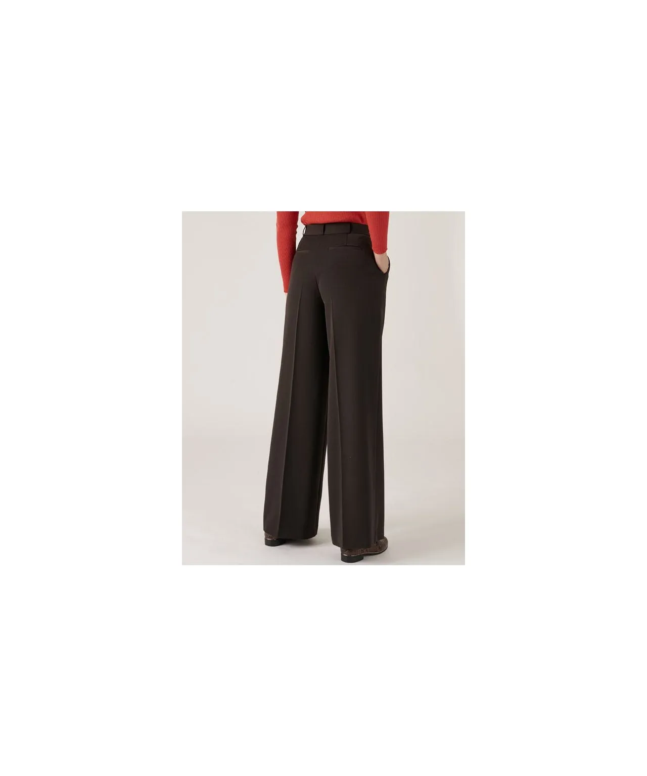 Mock Belt Wide Leg Trousers;