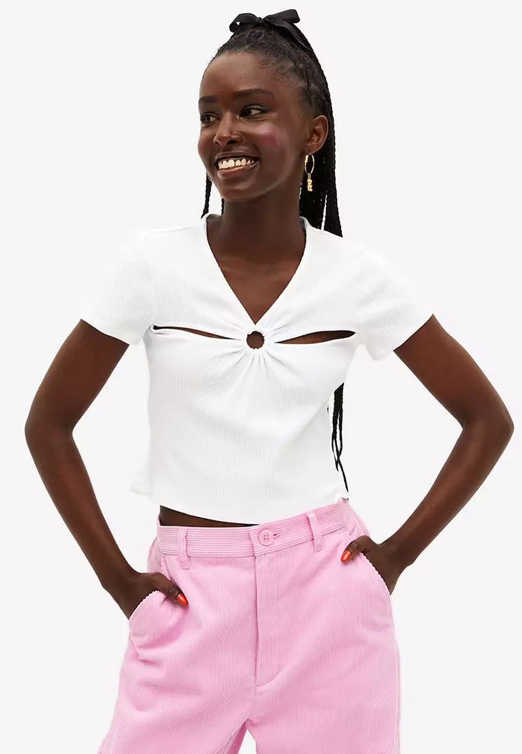 Monki Cut-Out Crop Top With Ring Detail