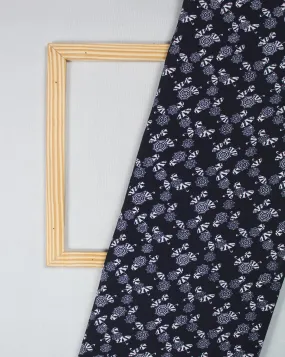 Navy Blue White Umbrella Print Polyester Crepe Fabric