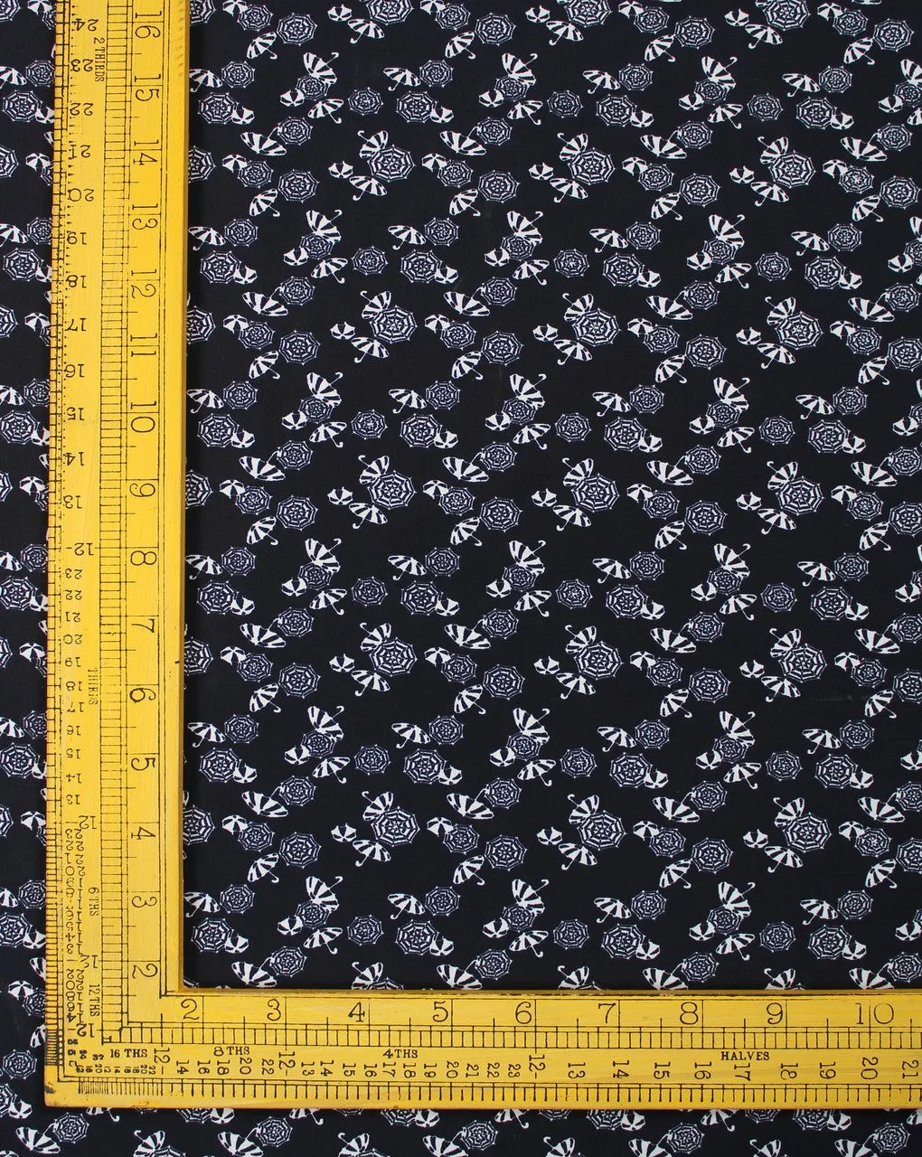 Navy Blue White Umbrella Print Polyester Crepe Fabric